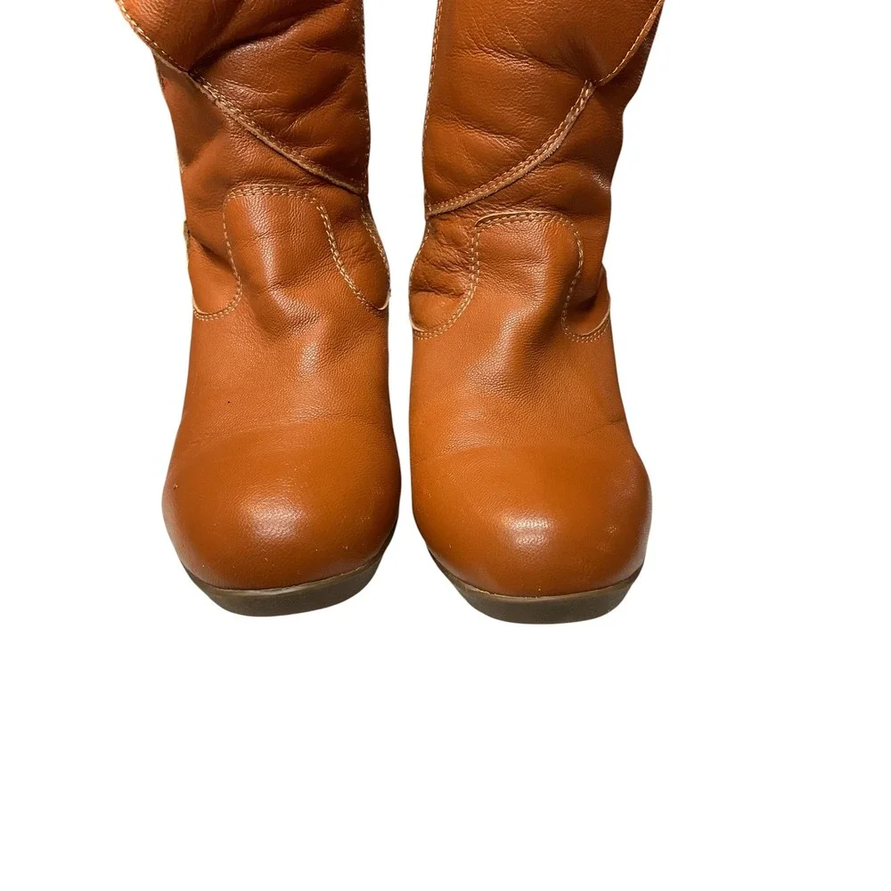 UGG Corinth Shearling Lined Wedge Knee High Leather Buckle Zip Wedge Boots Sz 10